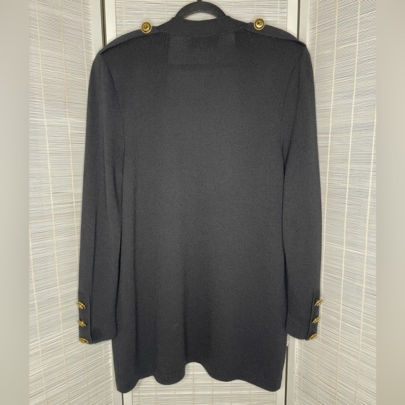 St. John Basics Black Knit Cardigan Gold Button Detail Size L - Picture 4 of 10